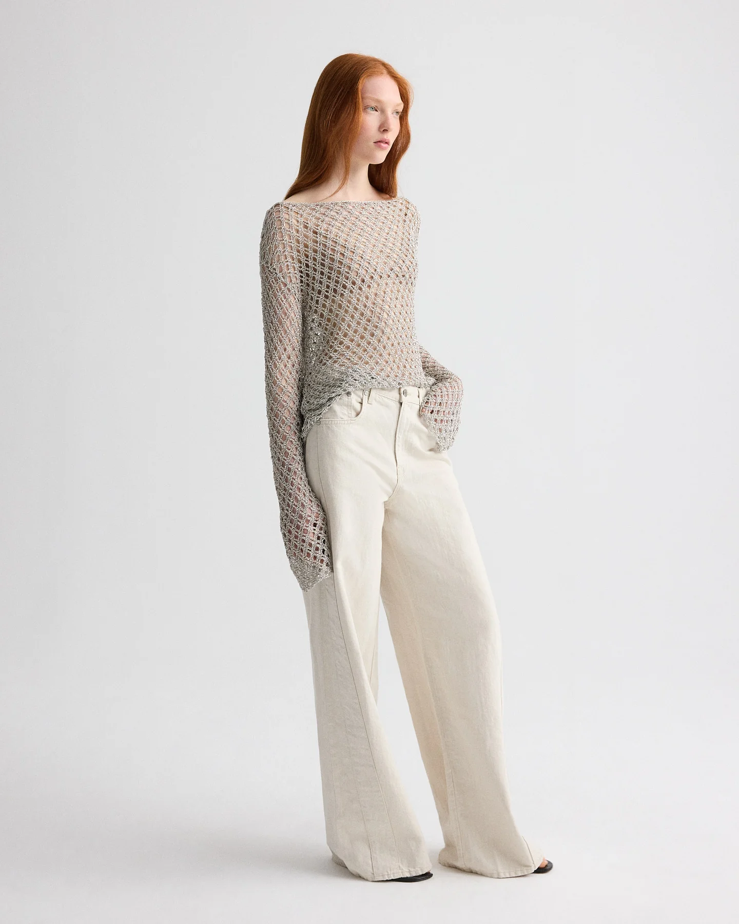 Hand Crochet Slash Neck Top in Metallic Yarn - Image 4