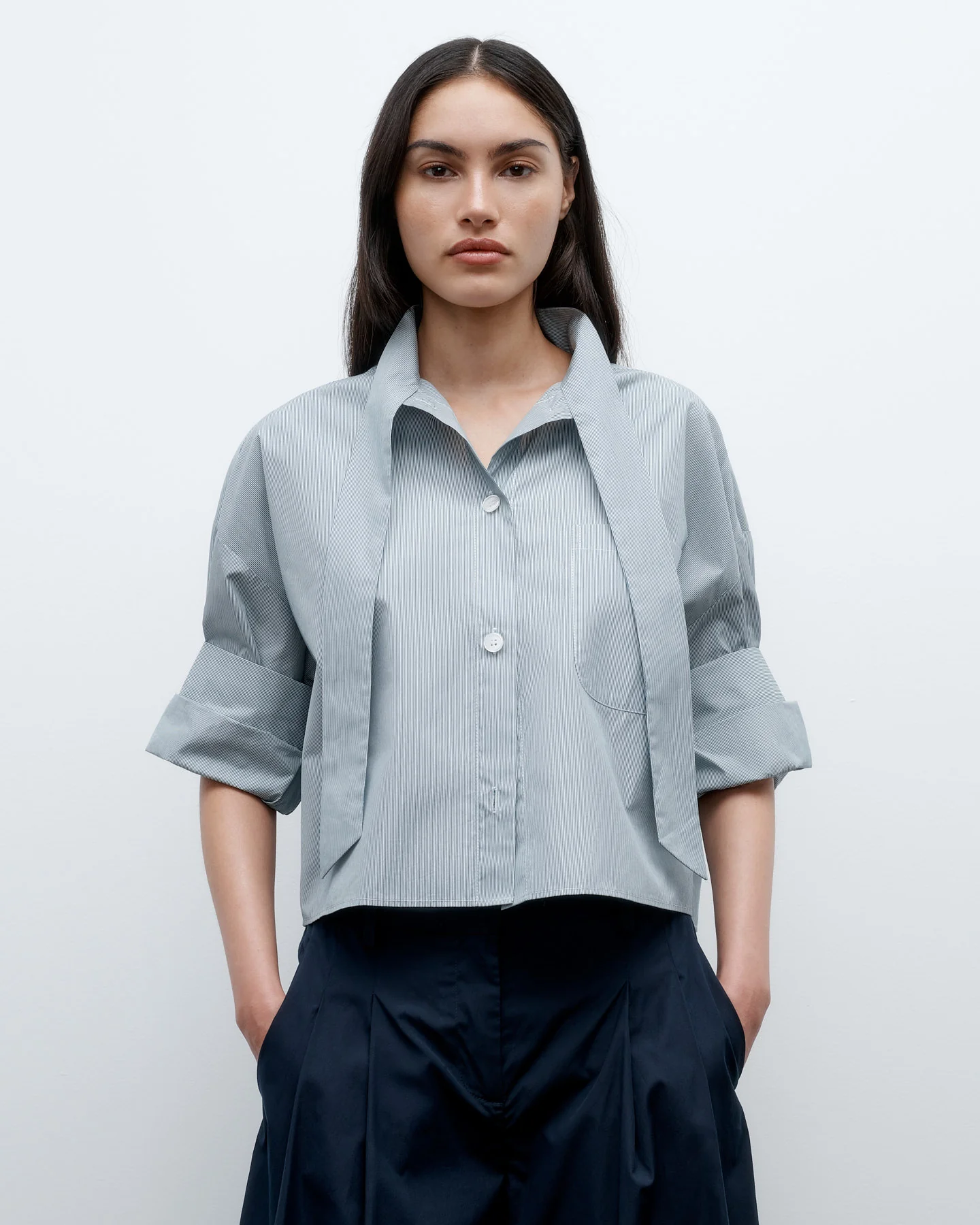 Next Ex Shirt with Tie in Baroness Stripe Cotton - Image 3