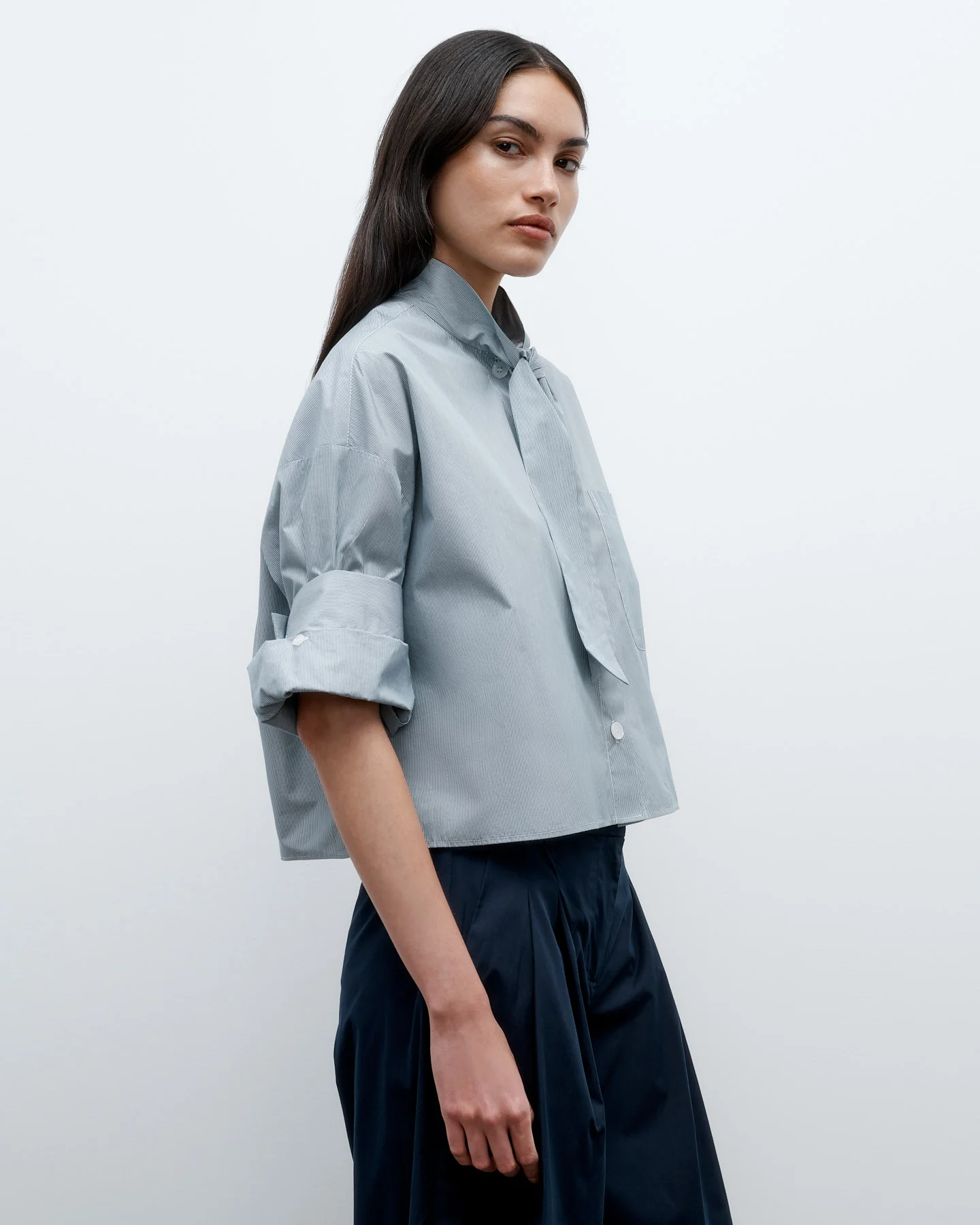 Next Ex Shirt with Tie in Baroness Stripe Cotton - Image 5