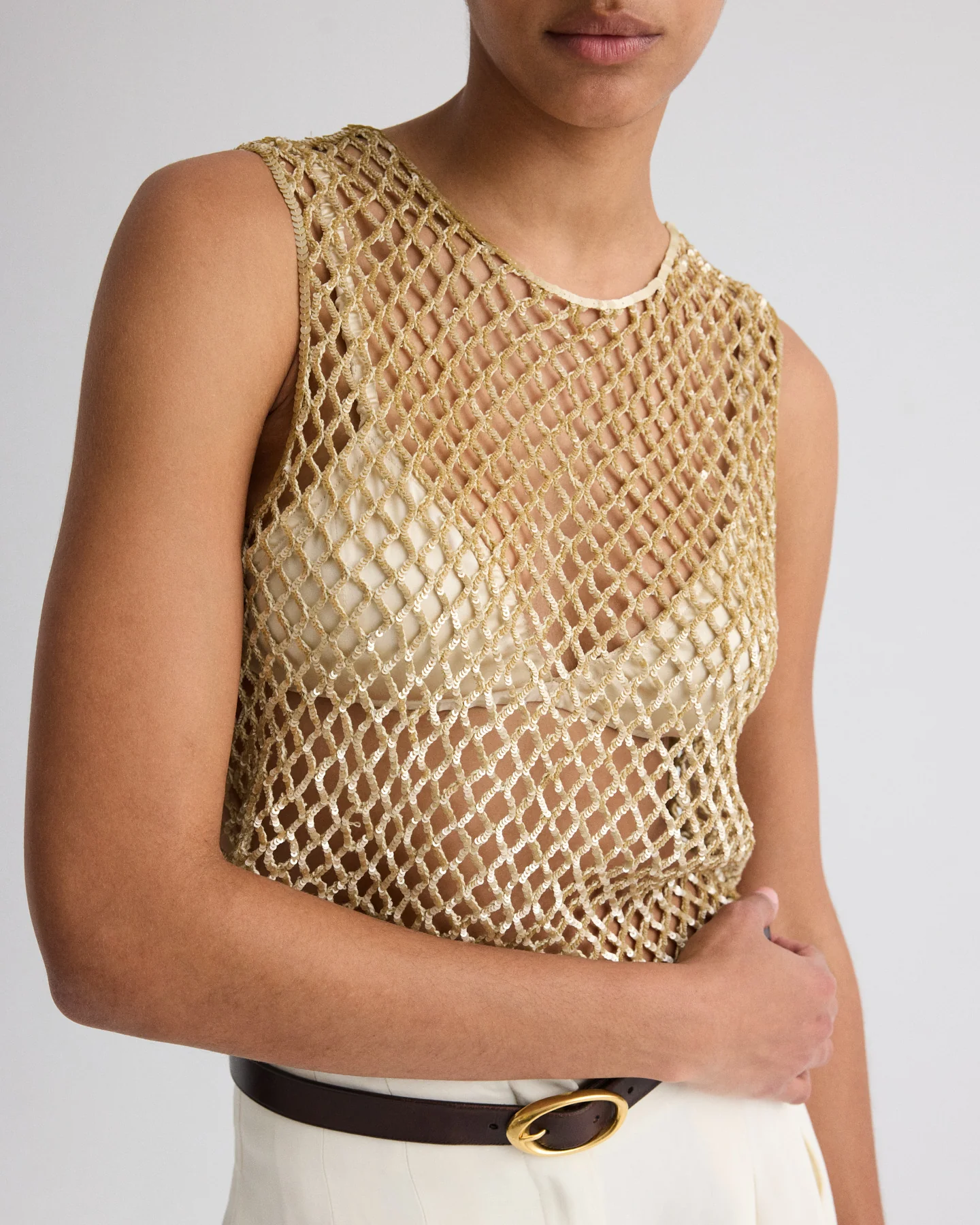 Sequined Muscle Tee in Sequin Netting - Image 3